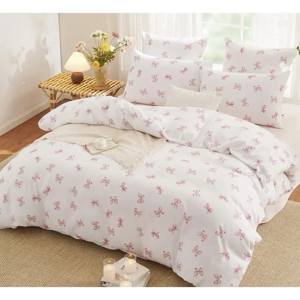 Twin 2 Pc Duvet Cover for Girls' Room Pink Bowknot New